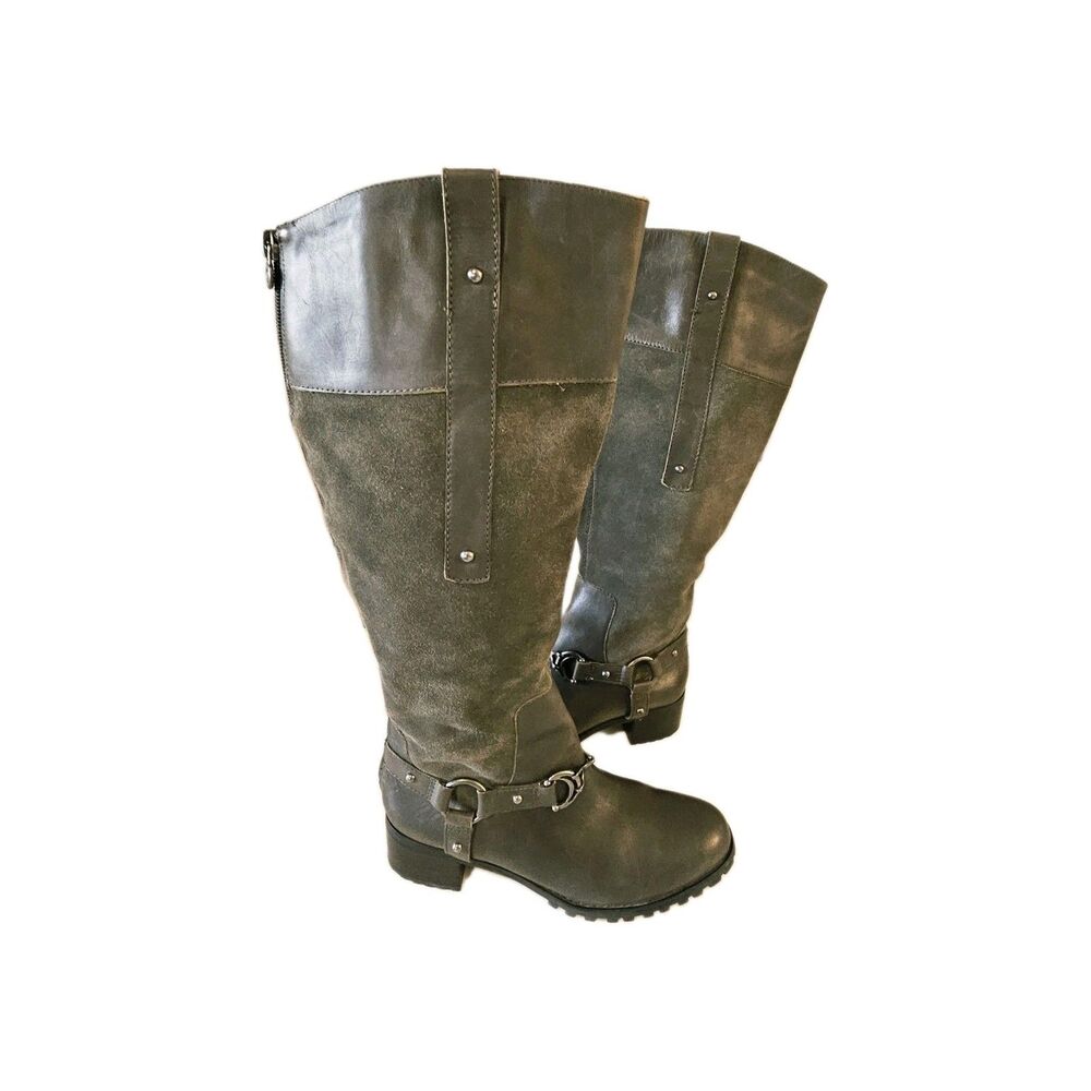 Etienne Aigner Women's Black Leather Knee High Riding Boots Zip Buckle 7